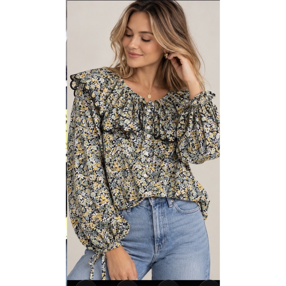 Universal Thread Floral Ruffle Blouse Sz XXL Cottagecore Prairie Boho Romantic